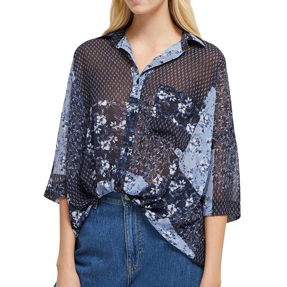 French Connection Floral Patchwork Button Down Shirt